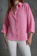Kol Katlama Detaylı Pembe Gömlek
