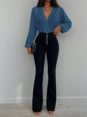 Kadın Uzun Kollu Kruvaze Yaka Sandy Bluz