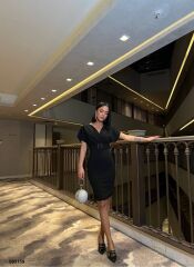 Kadın Dalgıç Krep V Yaka Ve Sırt Dekolte Detaylı Elbise