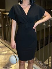 Kadın Dalgıç Krep V Yaka Ve Sırt Dekolte Detaylı Elbise