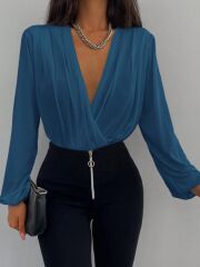 Kadın Uzun Kollu Kruvaze Yaka Sandy Bluz