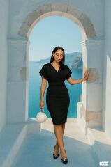 Kadın Dalgıç Krep V Yaka Ve Sırt Dekolte Detaylı Elbise