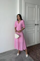 Pembe Arka Ve Bel Ucu Gipeli Elbise