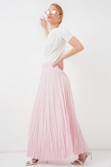 Uzun Kırışık Etek 8042 - Pudra