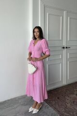 Pembe Arka Ve Bel Ucu Gipeli Elbise