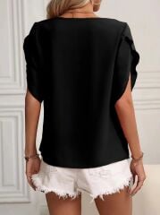 Kadın Kısa Kollu Yaka Ve Kol Detay Jesica Bluz