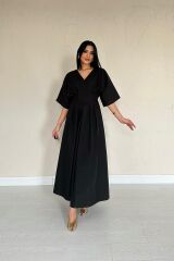 Siyah Pileli Uzun Elbise