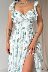 Yeşil Şifon Drapeli Elbise