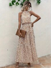 Kadın Daire Yakalı Beli Lastikli Desenli Süprem Elbise