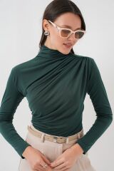 925 Büzgü Detaylı Sandy Bluz - Zümrüt Yeşili