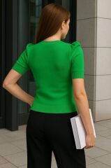 Kadın V Yaka Önü Büzgü Detaylı Triko Bluz