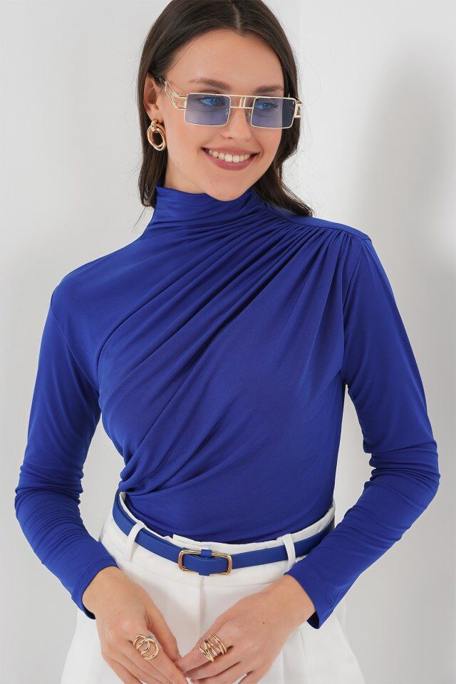 925 Büzgü Detaylı Sandy Bluz - Saks