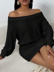 Kadın Uzun Kollu Omuzlardan Açık Yanlardan Büzgülü şardonlu Kaşkorse Elbise