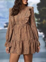 Kadın Uzun Kollu Yaka Ve Sırt Fırfır Detay Mikro Mini Boy Elbise