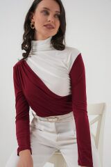 940 Büzgü Detaylı Sandy Bluz - Bordo