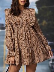 Kadın Uzun Kollu Yaka Ve Sırt Fırfır Detay Mikro Mini Boy Elbise