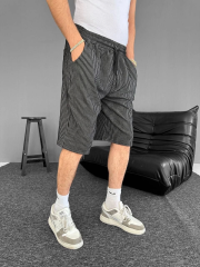 Su Yolu Çizgili Cepli Şort- Siyah