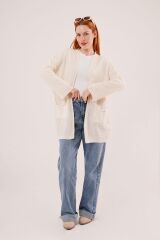 Cepli Salaş Model Triko Uzun Krem Hırka