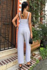 Kalın Askılı Bluz Pantolon Keten Takım 10187