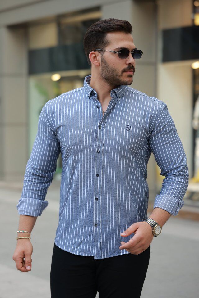 Erkek çizgili Uzun Kollu Gömlek