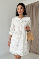 Pembe Bebe Yakalı Brode Elbise