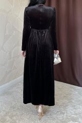 Siyah Göğüs Altı Taşlı Elbise