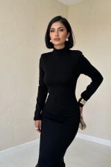 Siyah Eteği Garnili Triko Elbise