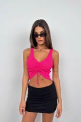 Ön Büzgülü Crop Bluz