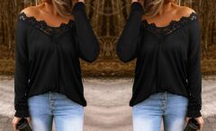 Kadın Uzun Kollu Yaka Güpür Detay Viskon Bluz