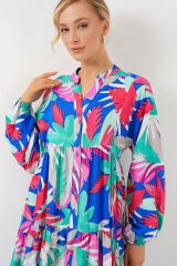 2423 Otantik Desenli Tesettür Elbise - D.Pembe