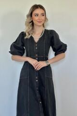 Siyah Balon Kol Kot Elbise