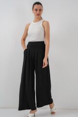 Geniş Paça Pileli Pantolon 6718 - Siyah