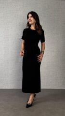 Kadın Kısa Kollu Bisiklet Yaka Yandan Bağlamalı Viskon Iki Iplik Elbise