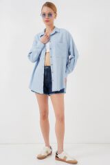 20126 Oversize Keten Gömlek - Mavi
