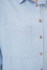 20126 Oversize Keten Gömlek - Mavi