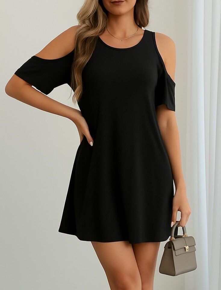 Kadın Kısa Kollu Omuz Pencere Detay Kiloş Viskon Elbise