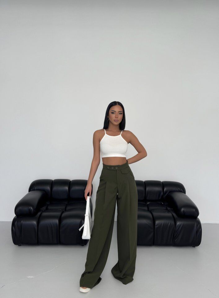 Üç Düğme Detayli Palazzo Pantolon