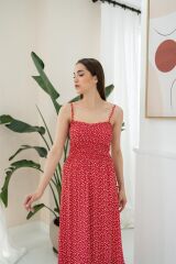 Kırmızı Eteği Fırfırlı Elbise