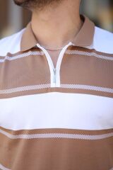 Erkek Yakalı Fermuarlı çift Renk Kısa Kollu T-shirt