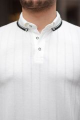 Erkek Düğme Yakalı Jakar Kumaş Kısa Kollu Tişört