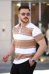 Erkek Yakalı Fermuarlı çift Renk Kısa Kollu T-shirt