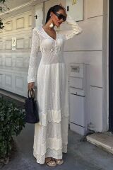 Düğme Detaylı Ve Kat Etekli Etnik Elbise 2859