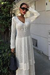 Düğme Detaylı Ve Kat Etekli Etnik Elbise 2859