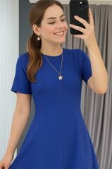 Kadın Kısa Kollu Bisiklet Yaka Maksi Boy Ithal Krep Elbise