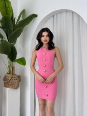 Katalina Gül Düğmeli Elbise