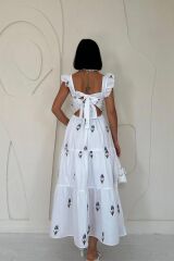 Lacivert Sıfır Kol Fırfırlı Elbise