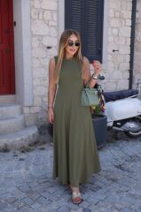 Kadın Sıfır Kollu Bisiklet Yaka Viskon Elbise