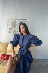 TENCEL KARPUZ KOL ELBİSE - İndigo