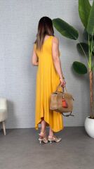 Kadın çan Dokuma Kumaş V Yaka Asimetrik Kesim Elbise