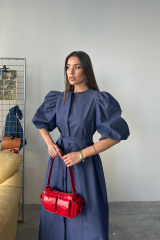 TENCEL KARPUZ KOL ELBİSE - İndigo